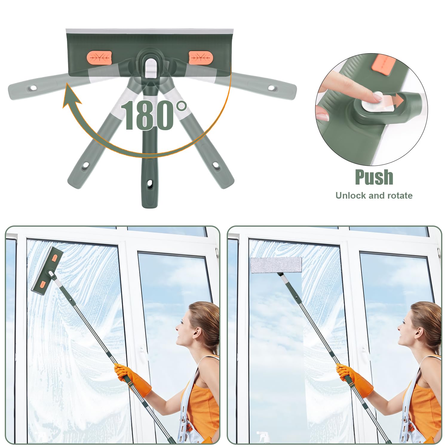4 in 1 Lavavetri Telescopico, Kit Pulizia Vetrate con Tergivetro in Silicone e Spazzola in Microfibra, Lavavetri con Manico Telescopico per Auto Vetro Alte