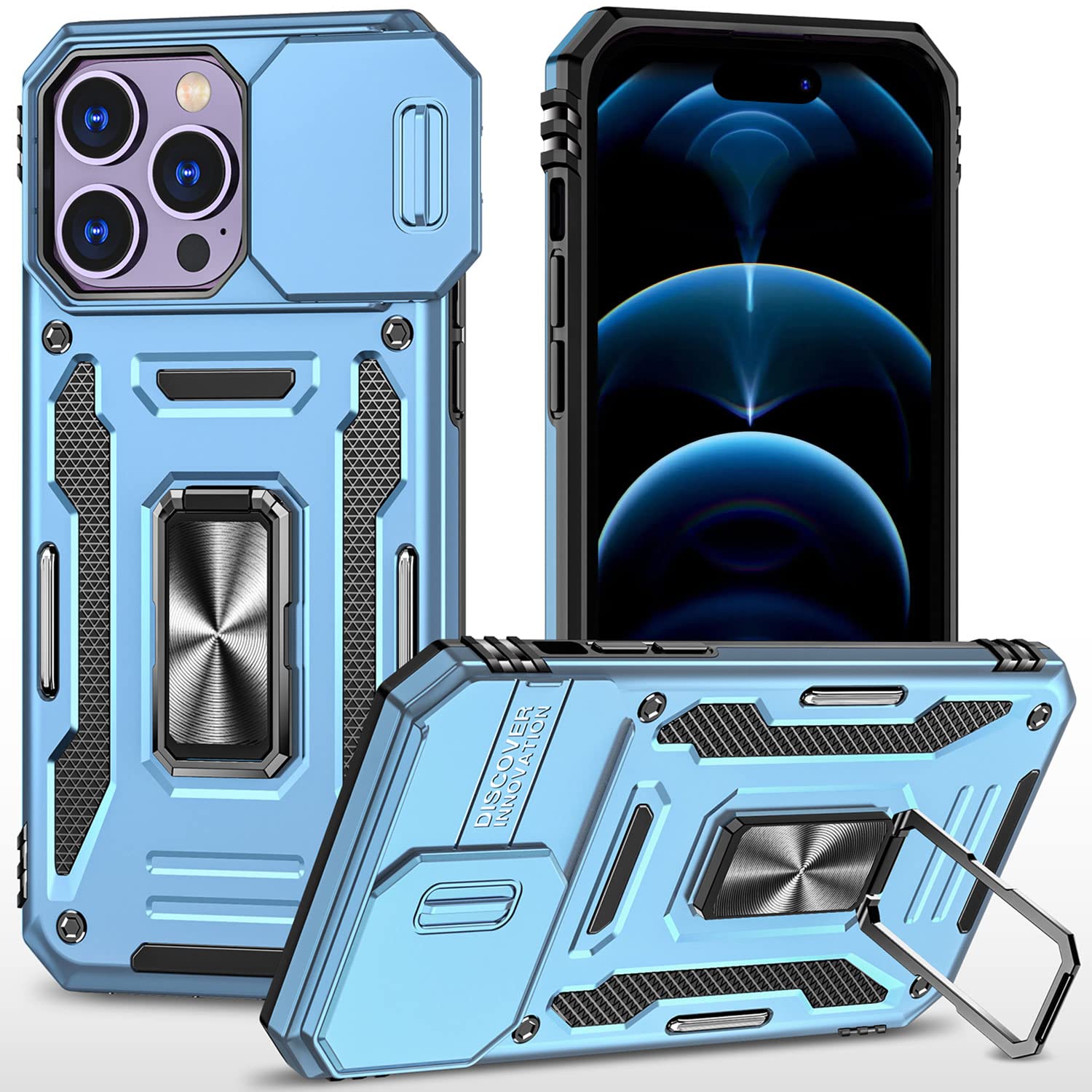 SEFING Phone Case for iPhone 14 Pro Max Case with Camera Lens Cover, with Ring Holder Kickstand, fit Magnetic Car Mount, for iPhone 14 Pro Max (Light