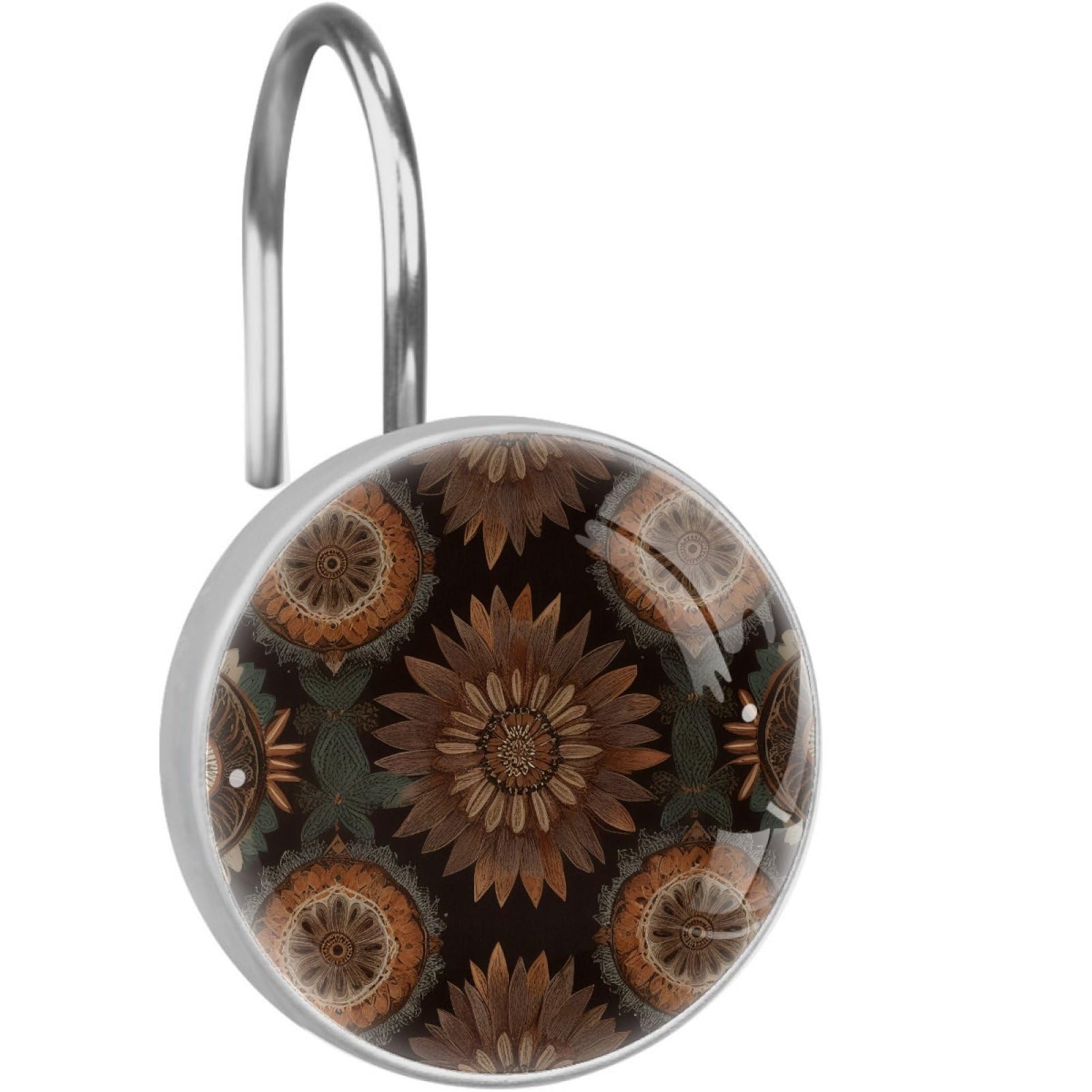 VAPOKF Decorative Shower Curtain Hook: Mandala Texture Rustproof Stainless Steel Shower Curtain Ring for Bathroom - Shower Curtain Hook & Hangers - Set of 12