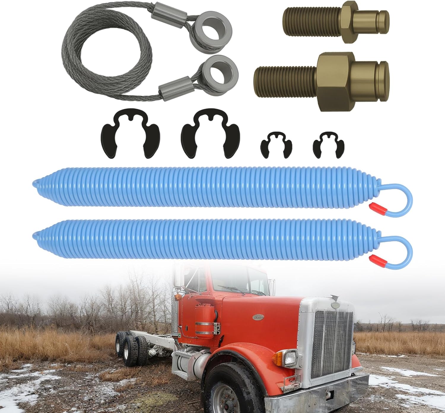 PENSUN Hood Spring Cable & Stud Bolt Kit for Peterbilt 357/377/379 (1987-2008) | Complete OEM Replacement Kit | Part# 13-03761, 13-03663, L92-6000-0718