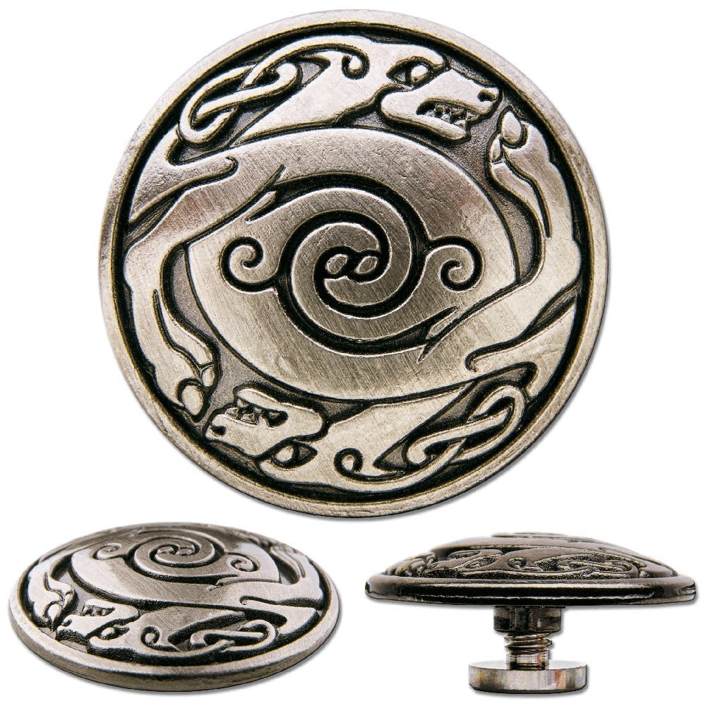 Hoppe & Masztalerz 3 Pcs. Celtic Dogs Screwback Conchos, Decorative Screw Back Rivets