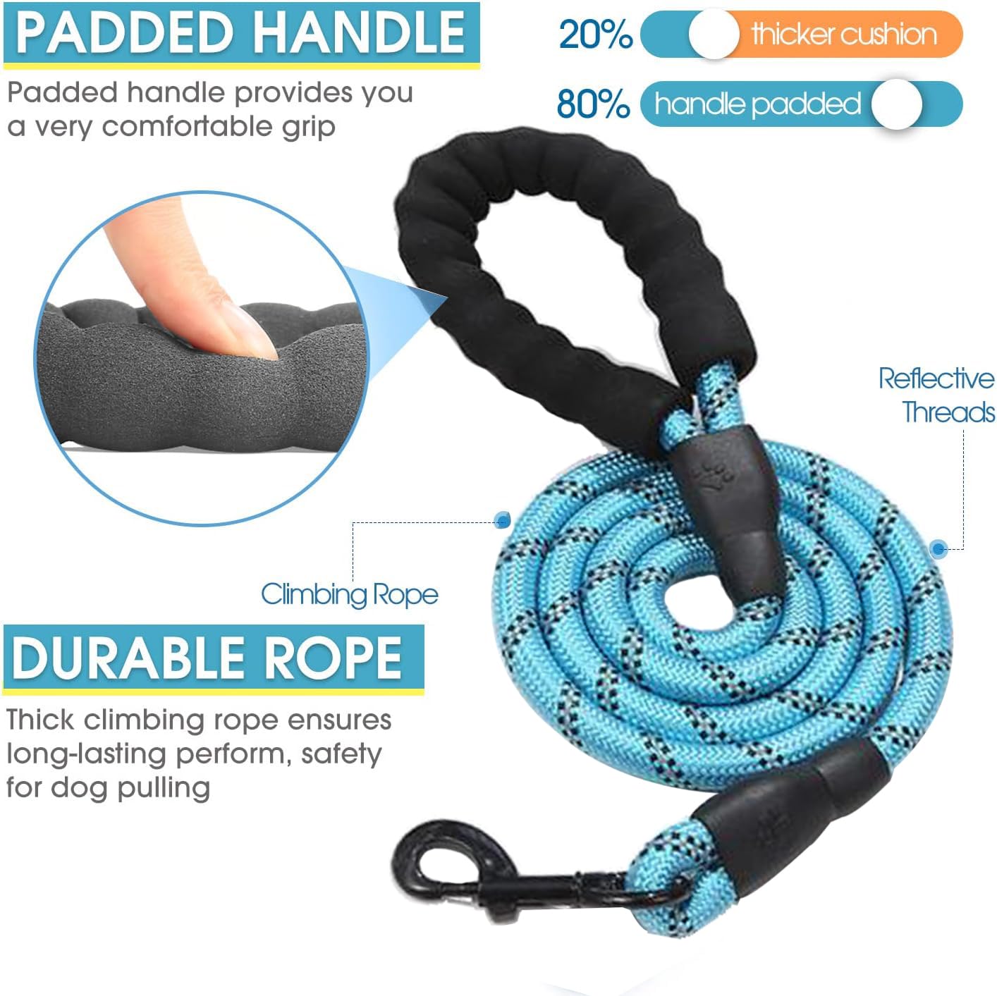 3 correas para perros sin enredos, correa elástica resistente para múltiples perros, absorbe los golpes, con mango acolchado, cuerda de tracción extraíble para mascotas para perros medianos y grandes
