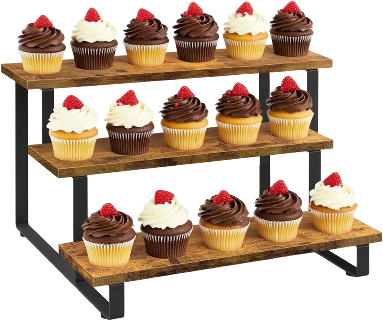 Wooden Display Risers,3-Step Condiments Jars Shelf - Portable Hosting Events Straight Riser for Craft Show Fair Market Kitchen Farmhouse Catering