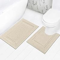 Vista 29 de SHACOS Juego de 2 alfombras de baño suaves y esponjosas de color blanco de 16 x 24 + 20 x 32 pulgadas, alfombras de baño antideslizantes y lavables
