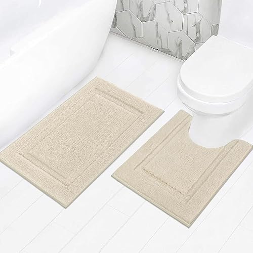 Miniatura 29 de SHACOS Juego de 2 alfombras de baño suaves y esponjosas de color blanco de 16 x 24 + 20 x 32 pulgadas, alfombras de baño antideslizantes y lavables