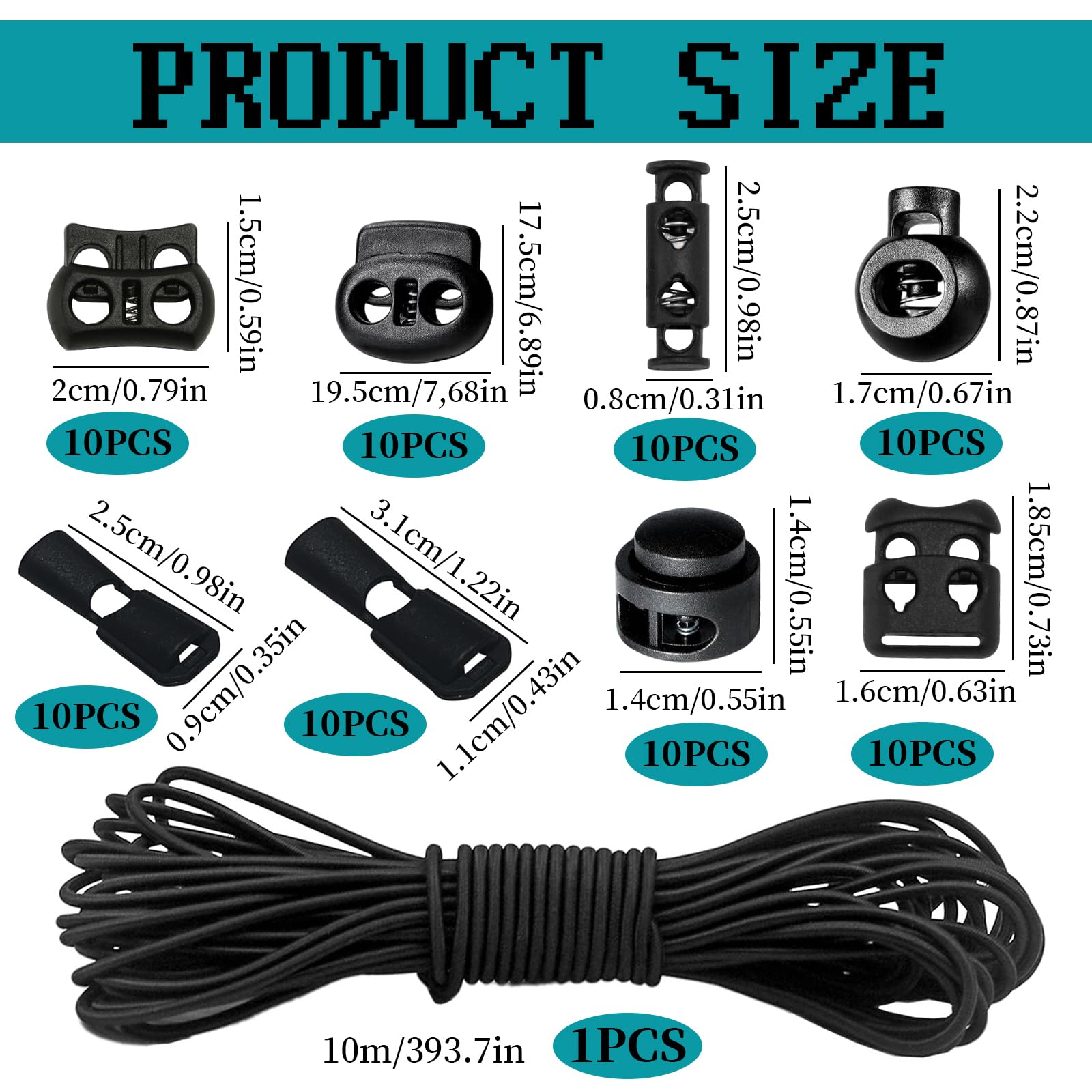 Corda Elastica, 10 m di Filo Elastico in Gomma da 3 mm con 20 Fermacorda + 60 Chiusura a Cordoncino 2 fori, Rotonda Cordino Elastico In Gomma per Coulisse, Zaino, Abbigliamento, Scarpe