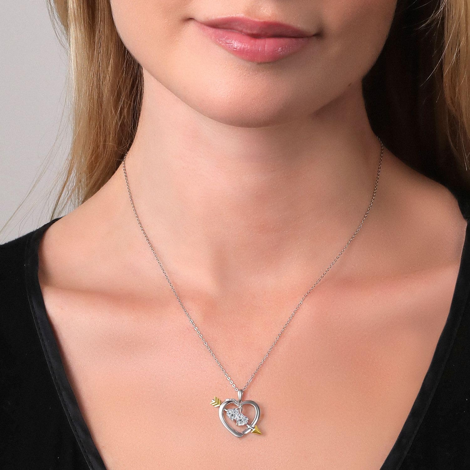 Gem Stone King 925 Silver and 10K Yellow Gold Lab Grown Diamond Pendant Necklace for Women | 0.92 Cttw | Gemstone April Birthstone | Heart Shape 5MM | With 18 Inch Chain - Image 3