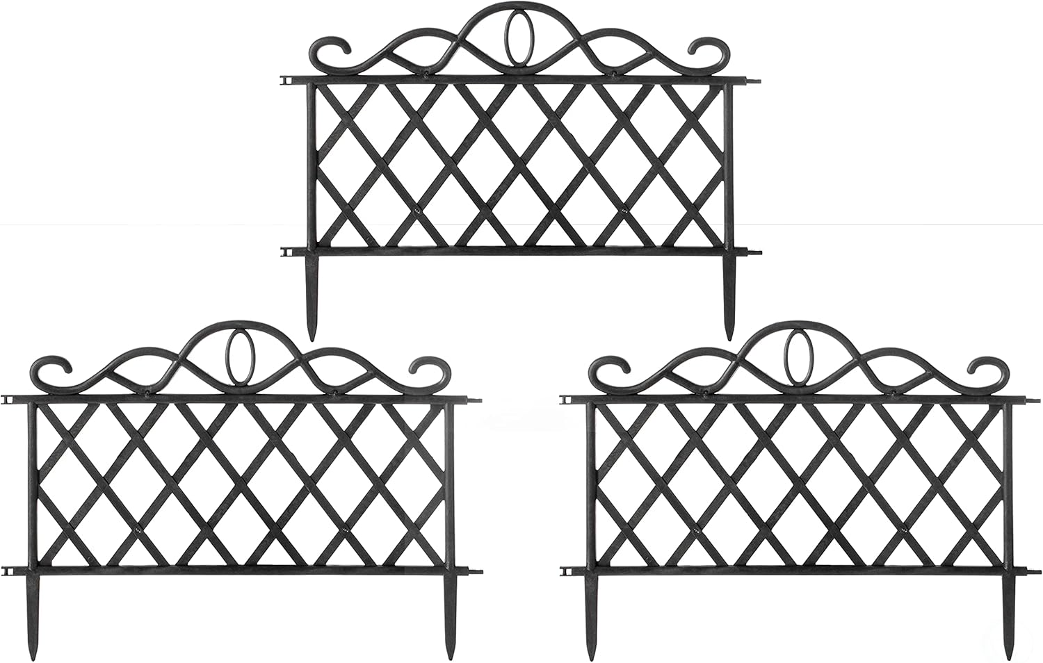 Plastic Garden Edging Border Fence, Flower Bed Barrier, Set of 3, Black
