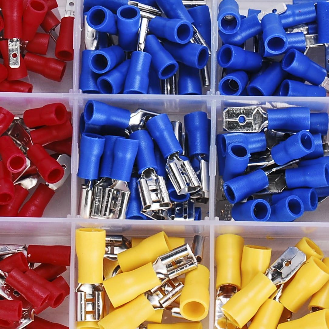 Eagles 280pcs Wire Terminal Crimp connectors,Small Wire Crimp Electrical connectors Insulated Spade Set,Color Red Yellow Blue, 16 Types 22-10 AWG US and EU Standard Copper PVC Tinplate