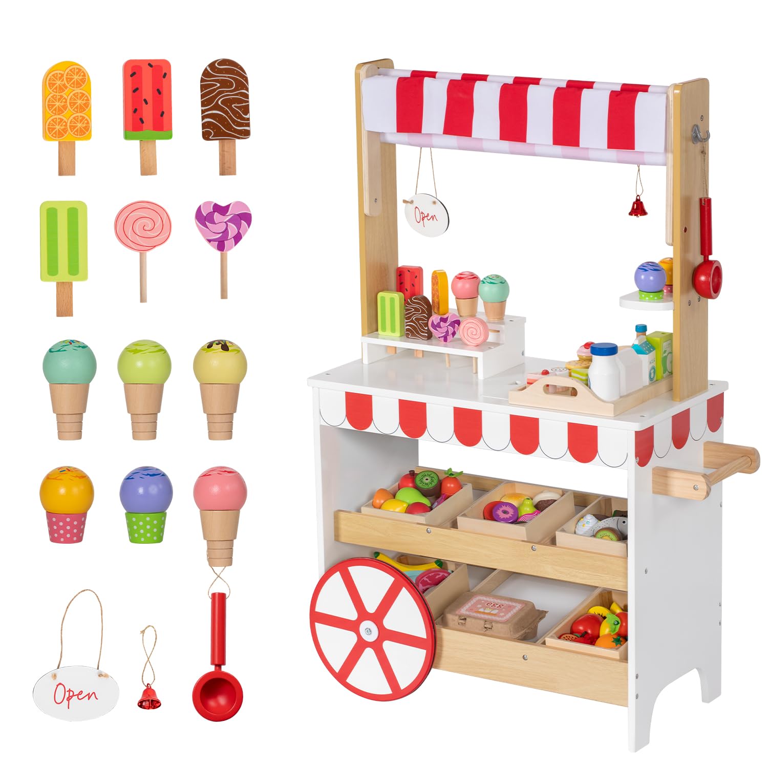 Tonies Characters HONEY JOY Kids Ice Cream Cart, Wooden Grocery