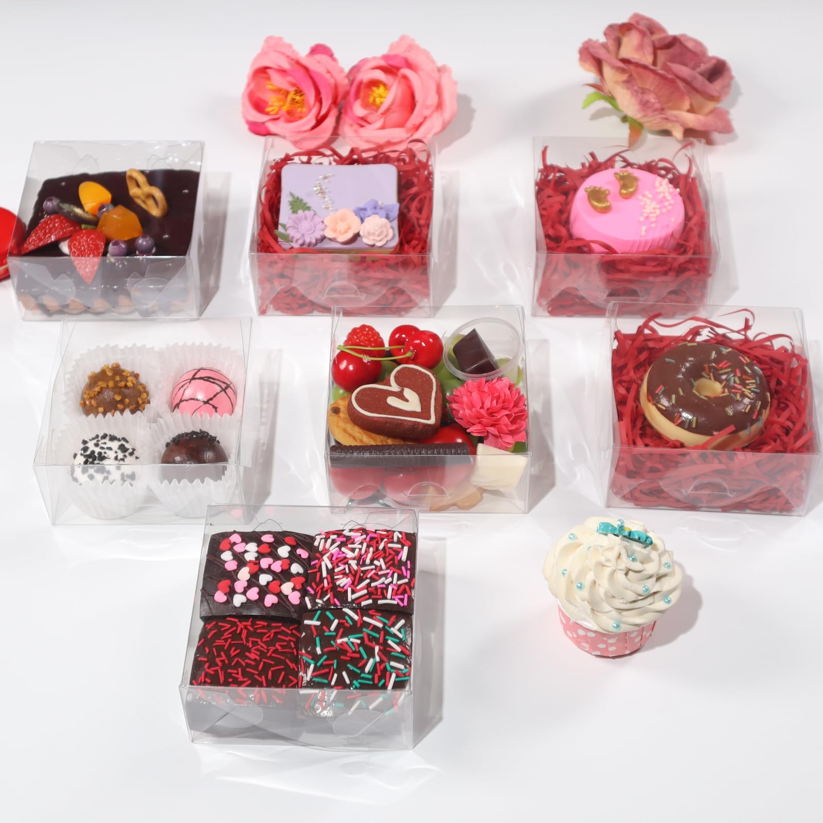 Lot De 20 Boîtes De Boulangerie Avec Fenêtre De 10,2 X 10,2 X 5,1 Cm U2013 Cookies, Savon, Truffes Au Chocolat, Macaron, Boîtes Cadeaux Et Friandises Pour Gâteaux, Brownies, Beignets Ou Cadeaux