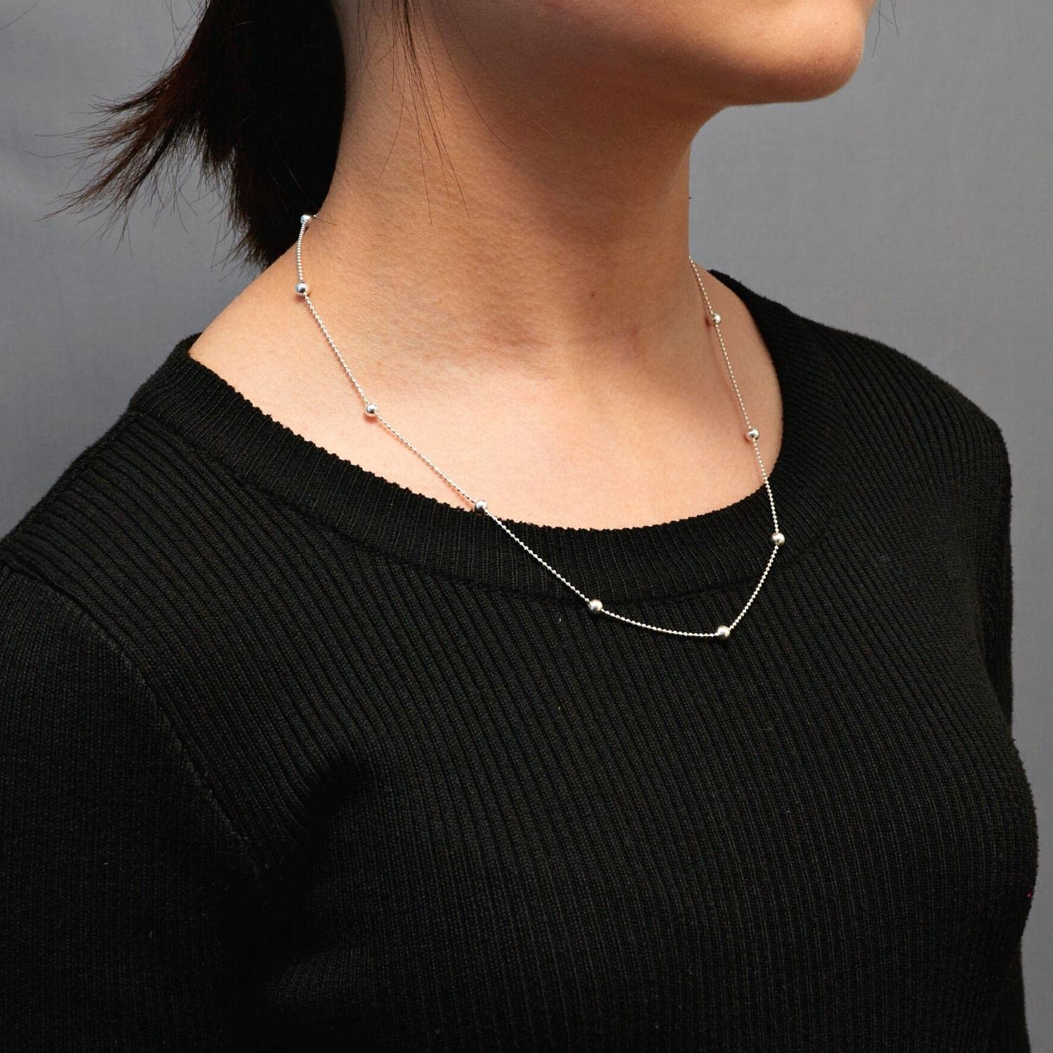 Treasure Bay Collar de cadena de cuentas de plata de ley 925 de 4 mm/1,2 mm para mujeres y niñas, 40,64 cm, 45,72 cm, 48,26 cm, 50,8 cm, 53,32 cm, 55,88 cm, 60,96 cm, 16 inches to 24 inches, Plata
