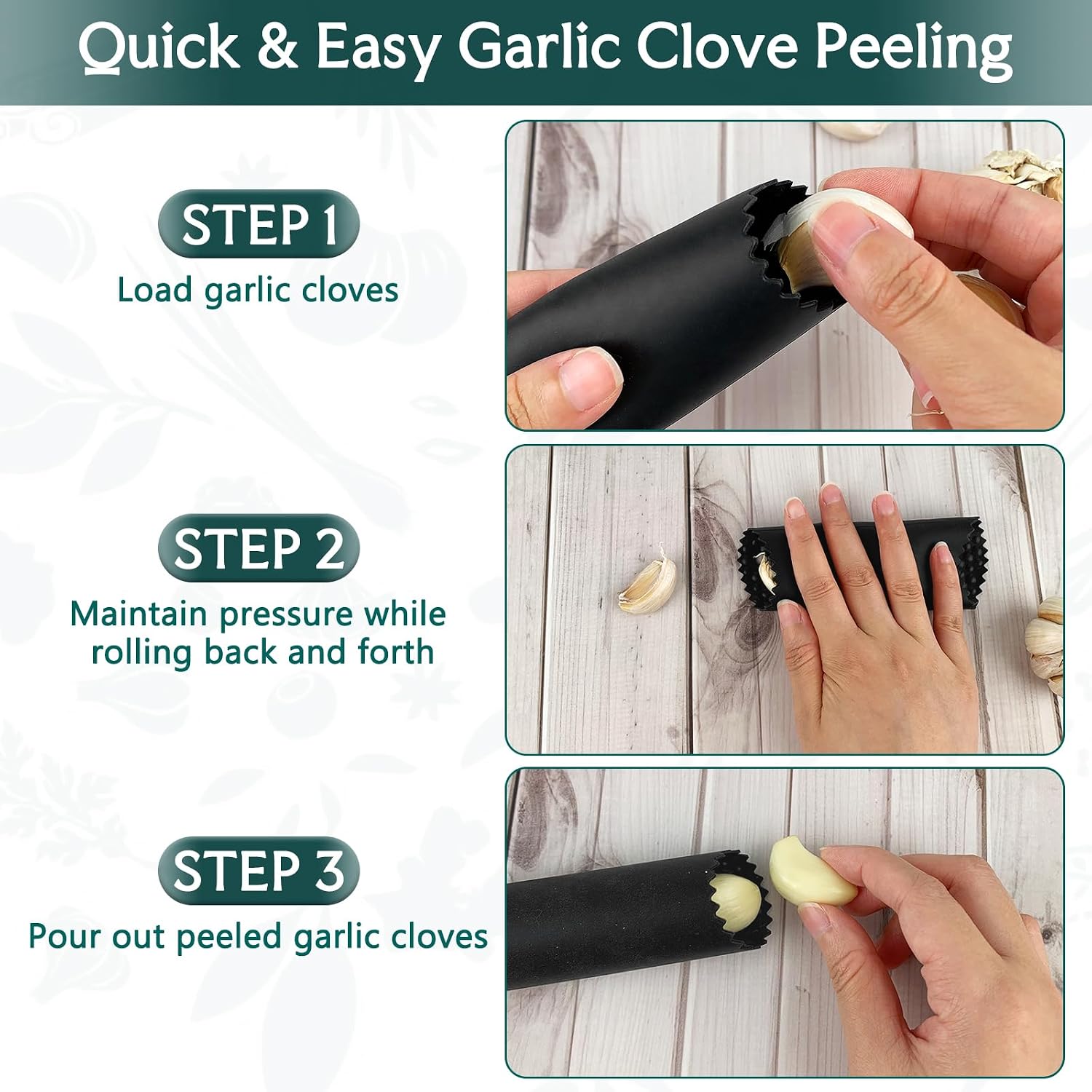 3 Pack Garlic Peelers, Easy Roll Garlic Skin Remover Roller, Silicone Garlic Clove Peeling Tool for Cooking, Black, Red and Green