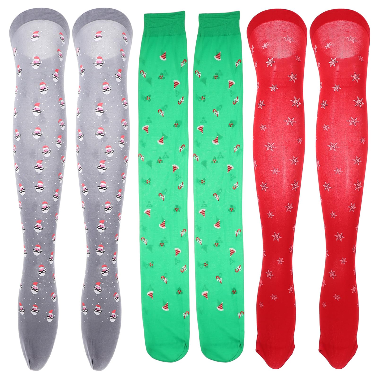 3 Paires Chaussettes de Noël Soie Imprimées Chaussettes Dessus Genou pour Femmes Élastiques et Légères Cadeau Dhiver