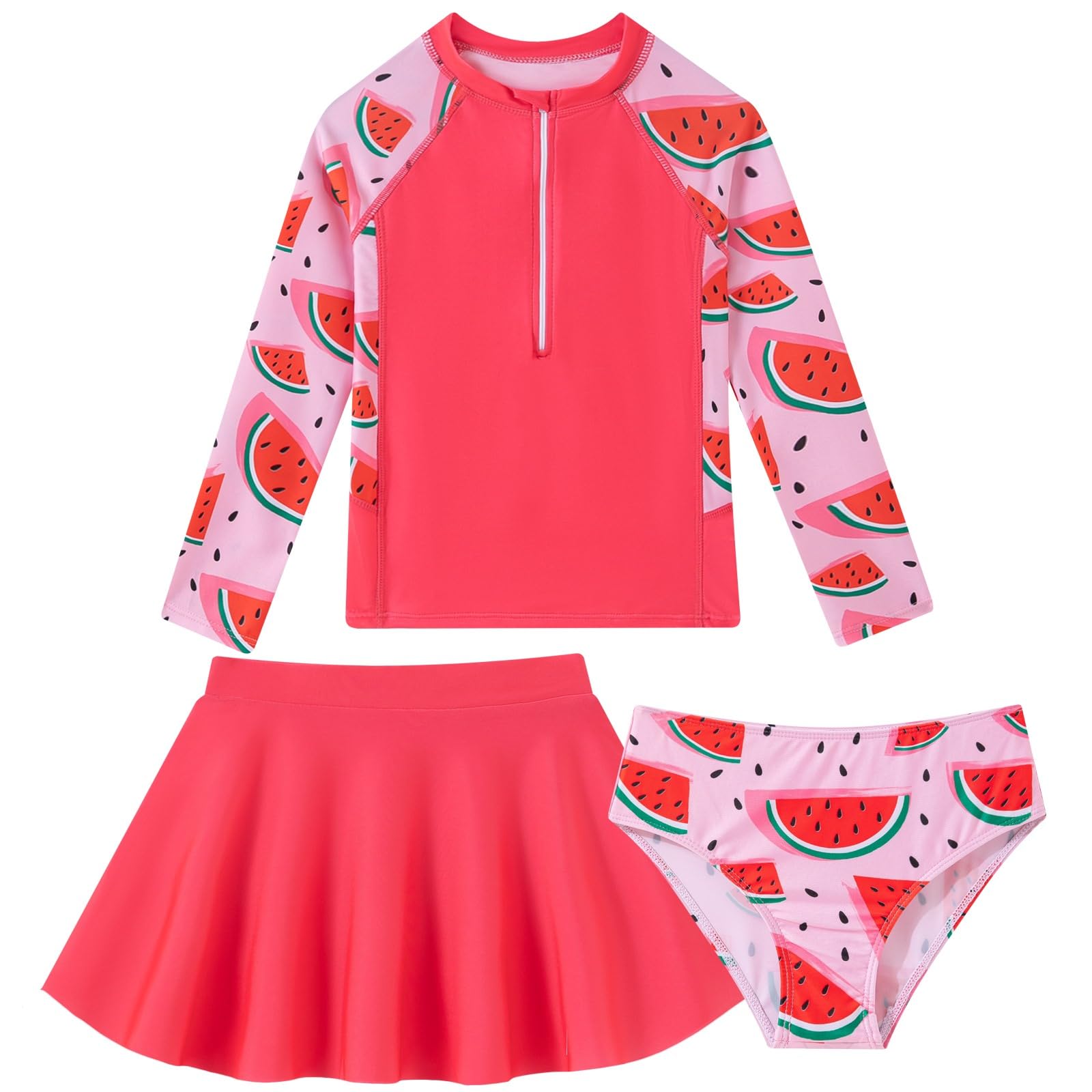 Vieille Girls Rash Guard 3 Piece Swimsuit Long Sleeve Swim Skirt Sets 6-12Y