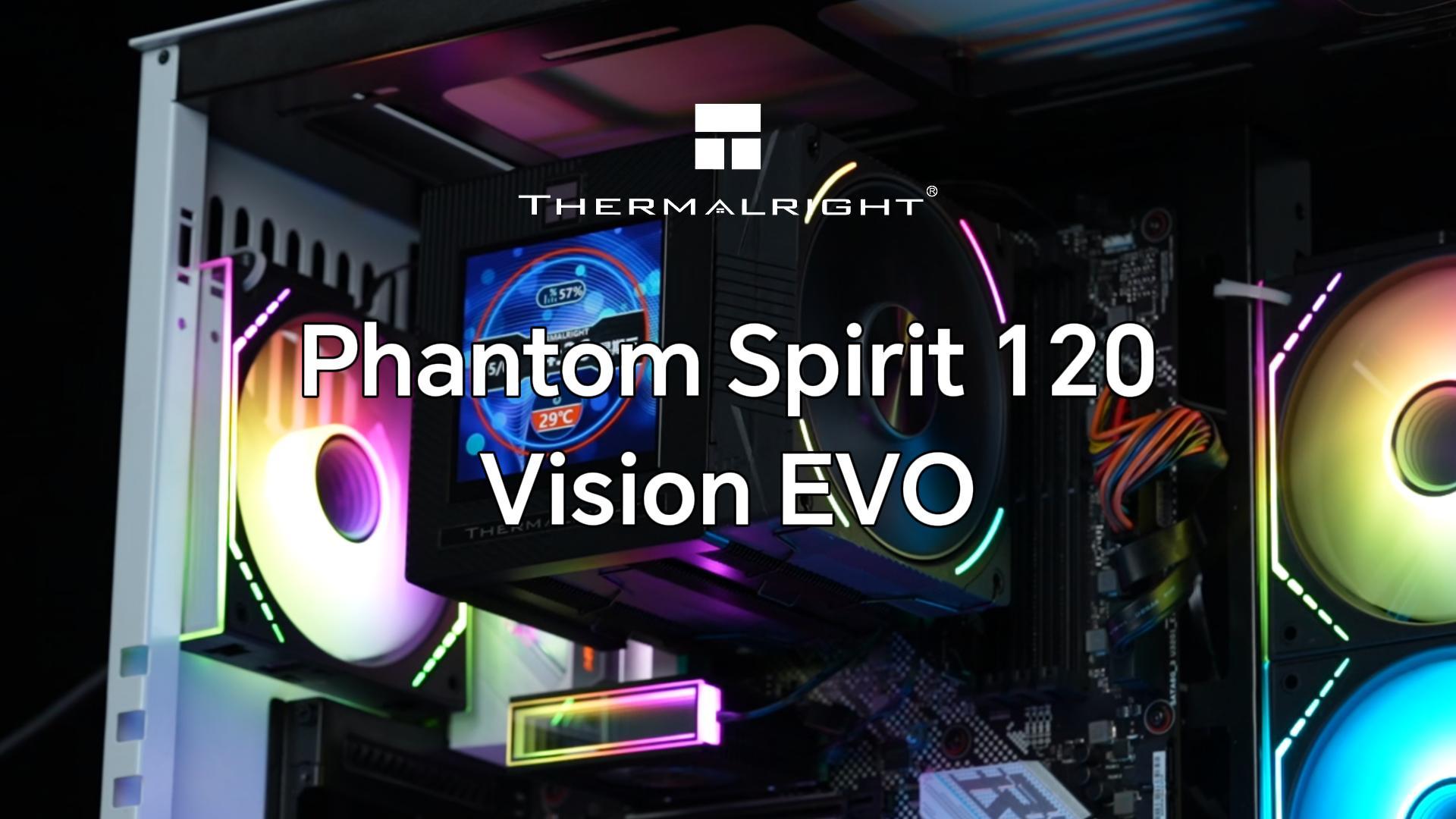 Image of Thermalright Phantom Spirit 120 Vision EVO CPU Cooler, 3.95-Inch IPS LCD Screen, 7 Heat Pipes, 120mm PWM Fan with LCP Blades, 160mm Dual Tower, for Intel LGA1851 /1700 and AMD AM5 /AM4 (Black)