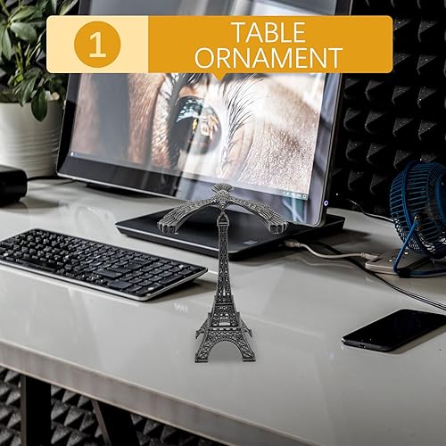 Miniatura 6 de Totority Pájaro de equilibrio de aleación de plata con modelo de torre Eiffel, adorno de escritorio para el hogar, oficina, dormitorio, sala de