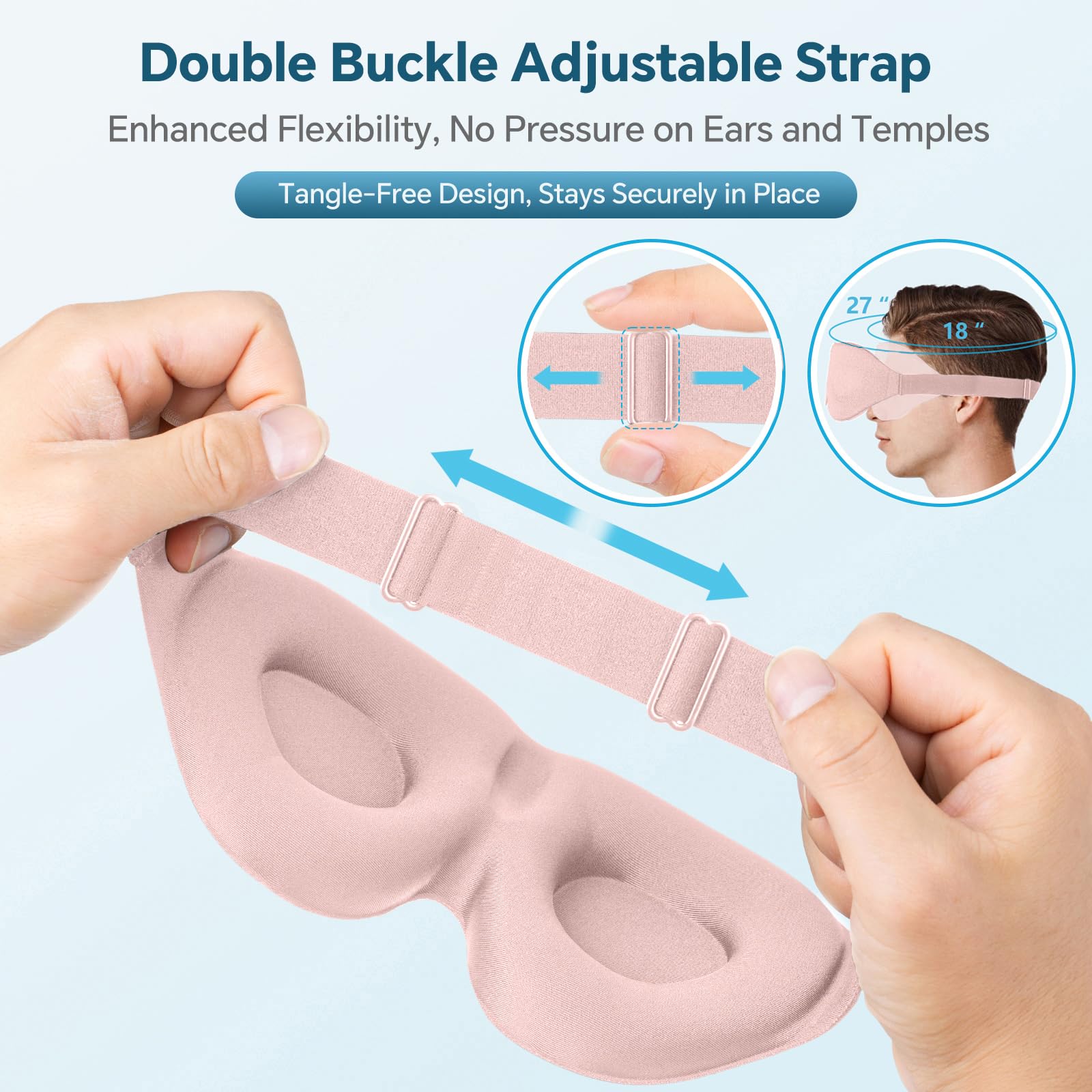 ZGGCD Sleep Mask for Side Sleeper, Light Blocking Sleeping Eye Mask for Women Men, 3D Contoured Cup Night Blindfold, Luxury Eye Cover Eye Shade with Adjustable Strap for Travel, Nap, Pink