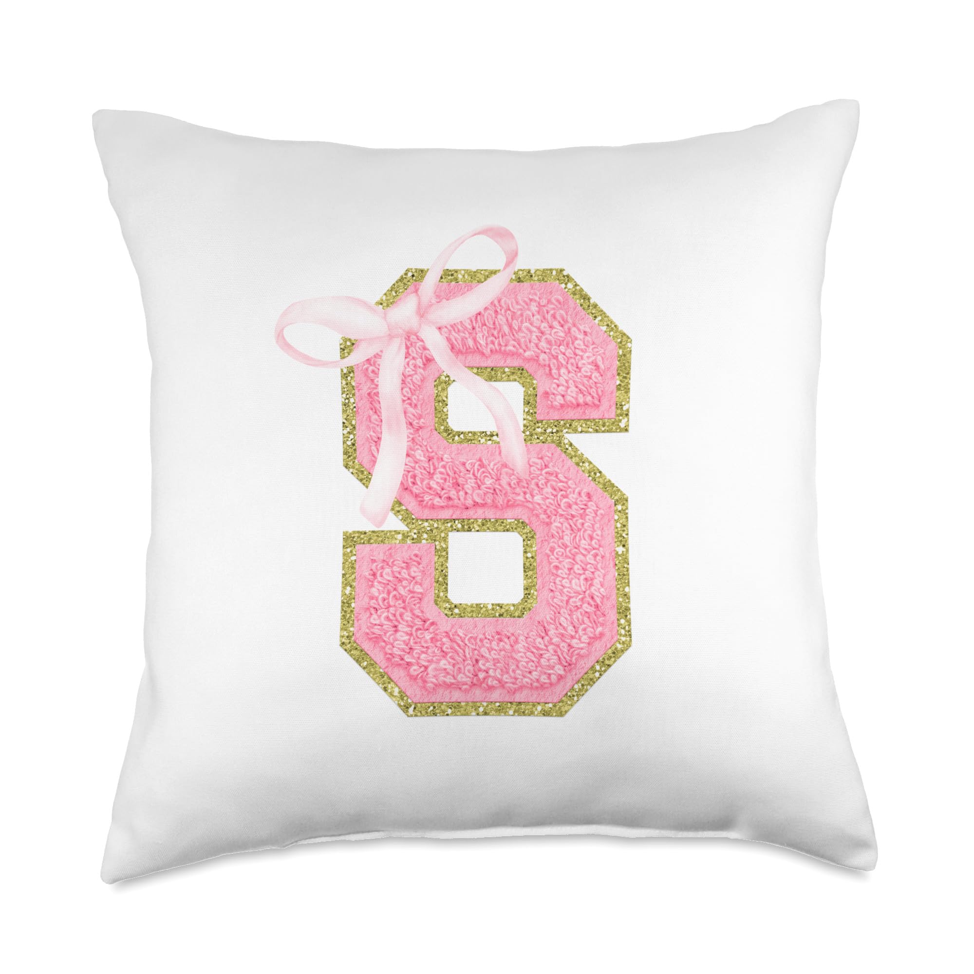 Coquette First Initial Letter S Preppy Girly Girl Pink Bow Throw Pillow