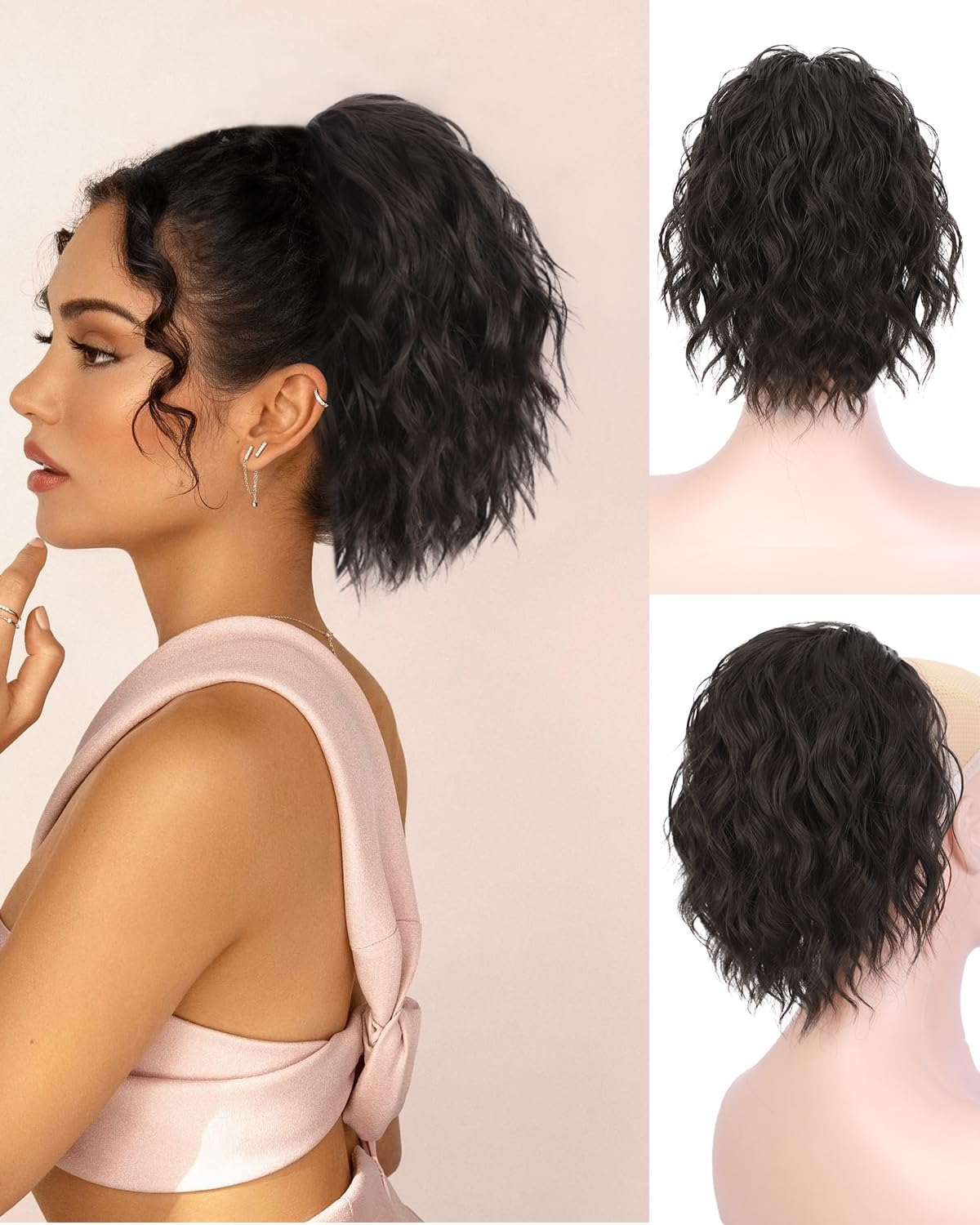 Stamped Glorious Ponytail Extension 12 Inch Short Drawstring Ponytail Extensions for Women Curly Wavy Pony Tails Hair Extensions for Daily Party Use(Black Brown)