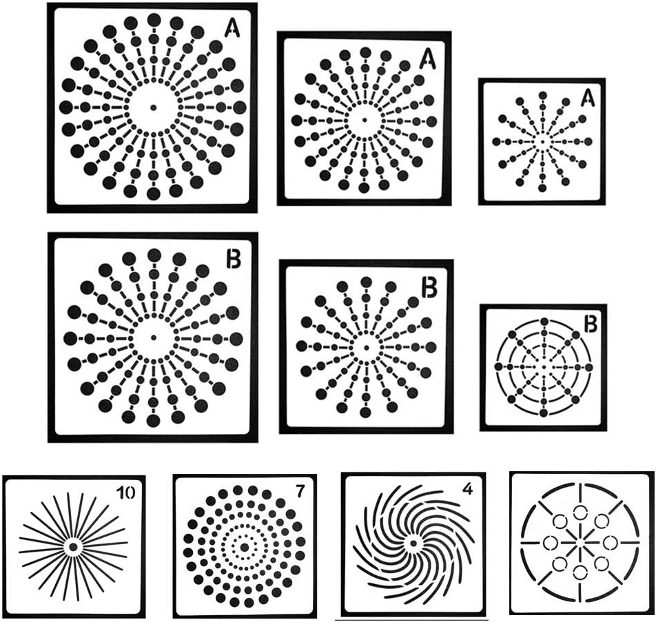 MUTOCAR 10 PCS Mandala Dotting Stencils Template,Mandala Dot Painting Stencils for Painting on Wood,Airbrush and Walls Art