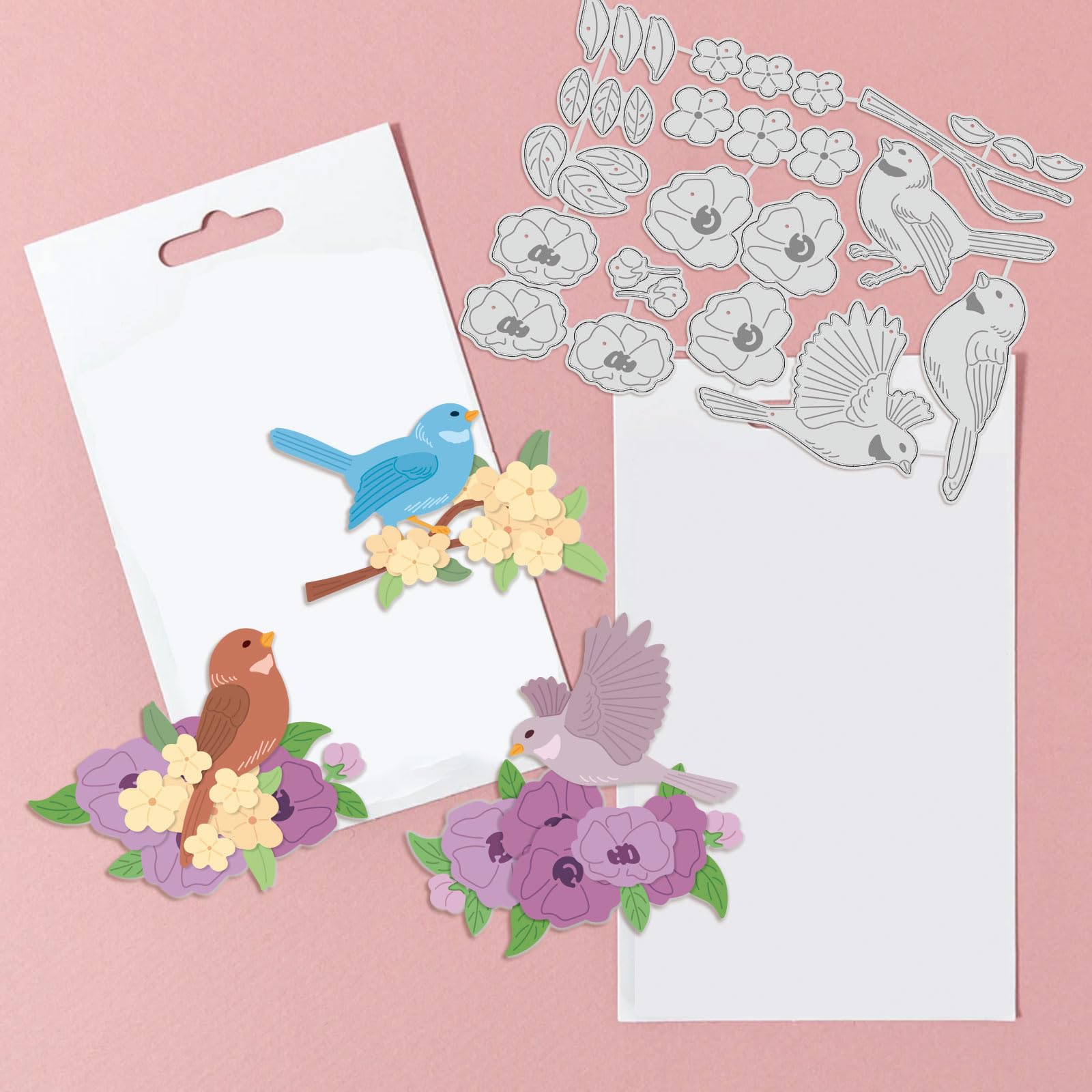 GLOBLELAND Fiori Uccelli Fustellati in Metallo Fiori Uccelli Fustelle Stencil in Metallo Fustelle in Metallo per Realizzazione di Carte Strumento per Goffratura Stencil Scrapbooking Fai da Te Album