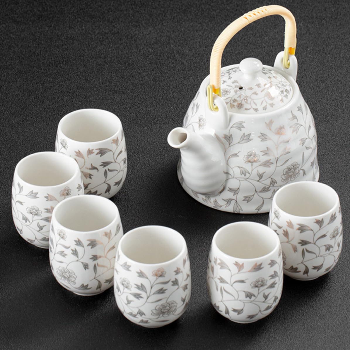 Juego de Té de Porcelana White Tetera 950ml y Tazas