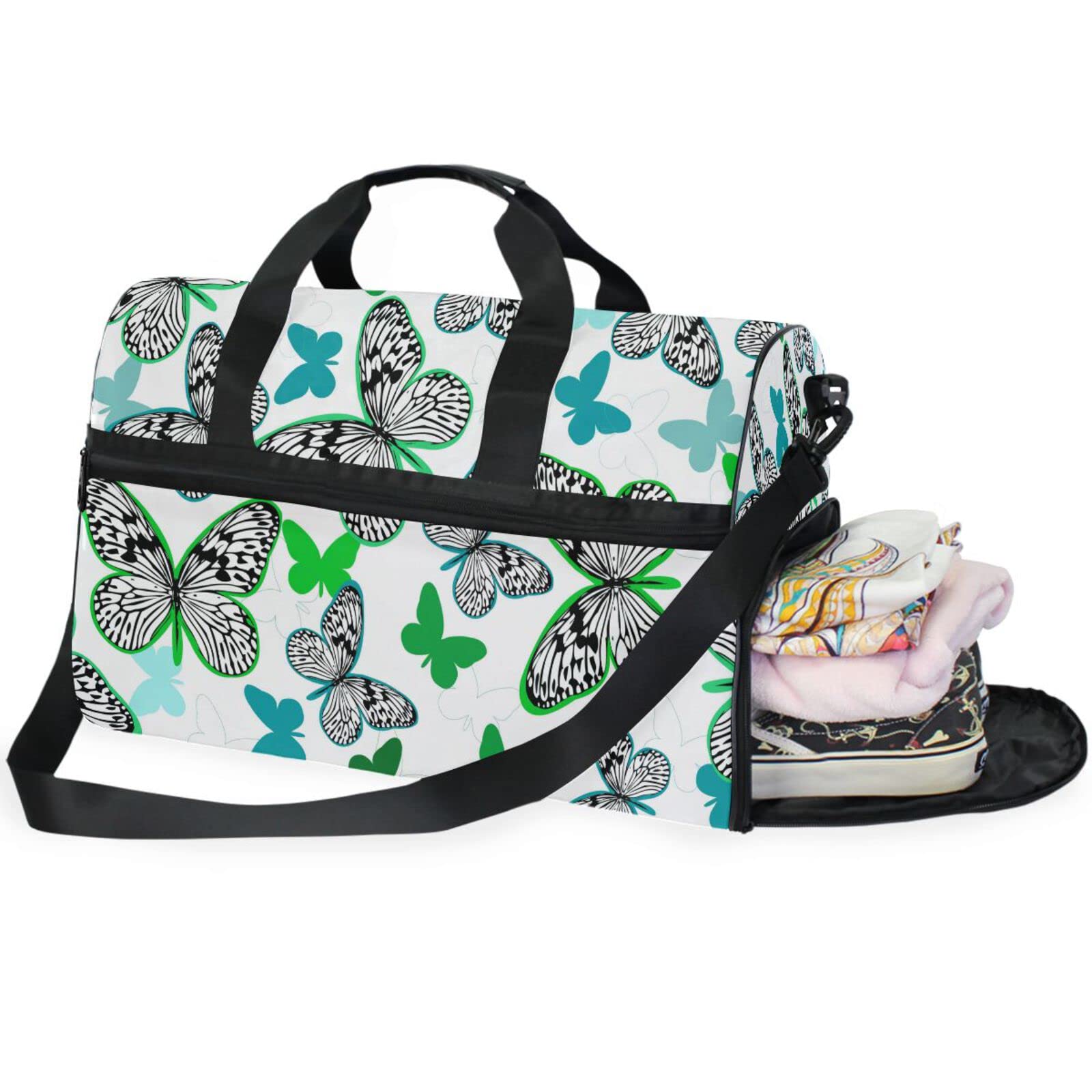Schmetterling Süßer Insektenkarikatur Sporttasche Badetasche mit Schuhfach Reisetaschen Handtasche für Reisen Frauen Mädchen Männer