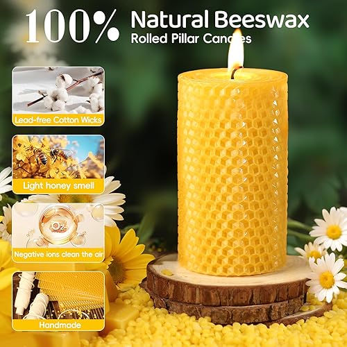 Miniatura 2 de Paquete de 3 velas de pilar de cera de abeja natural, hechas a mano, velas enrolladas de cera de abeja pura, 60 horas de combustión, velas de cera 2