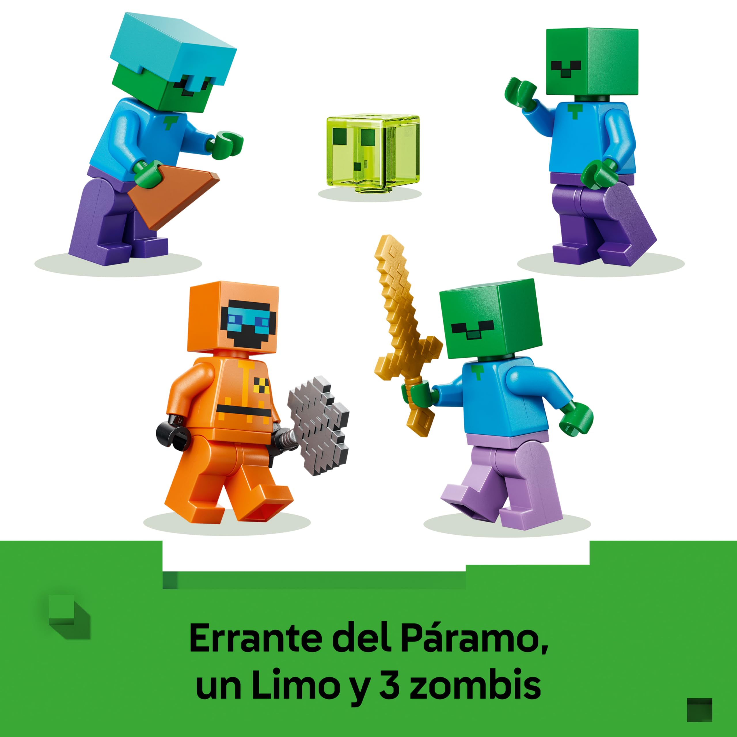 LEGO Minecraft La Mazmorra de Zombis - Juguete Interactivo con Minifigura de Errante, 3 Figuras de Zombis, Limo y Mesa de Trabajo - Regalo Gamer para Niños y Niñas de 8+ Años – 21587