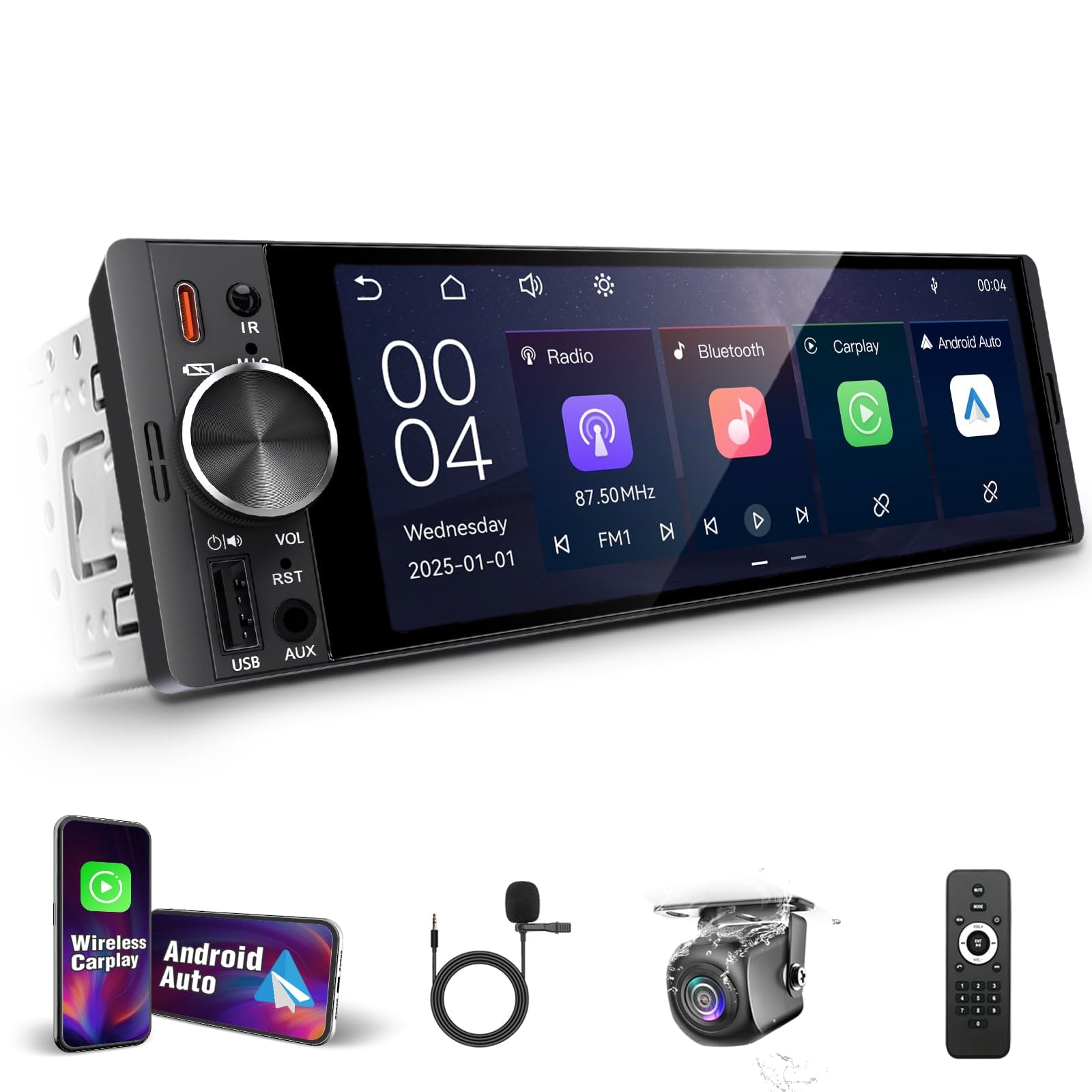 Photo 1 of ?SOOEMAKA? Single Din Touchscreen Radio with Wireless Apple Carplay&Android Auto,6.36" Incell Touchscreen Radio with Type-C Fast Charge(QC/PD 3.0),AHD Reversing,DSP,Voice Control (US-6.3")