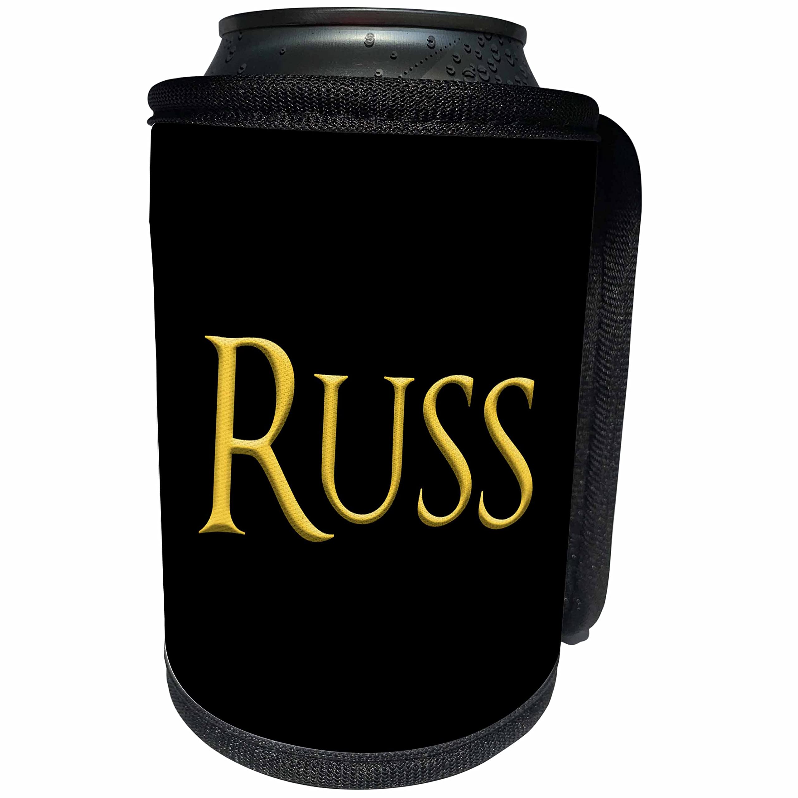 Can Cooler Bottle Wrap - Russ popular baby boy name in America. Yellow on black charm gift Alexis Design - Popular Male Names in USA