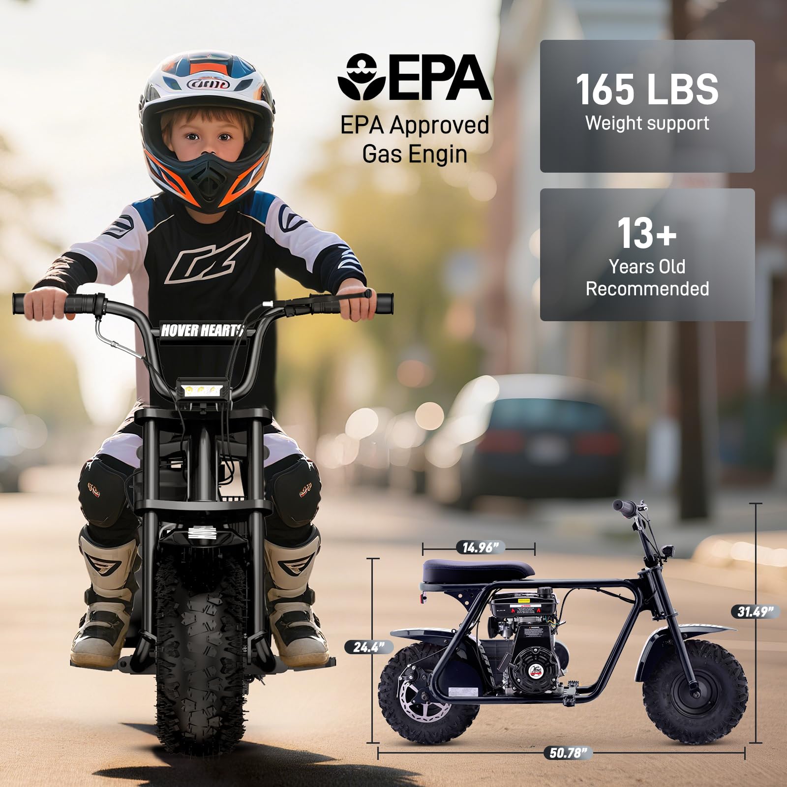HOVER HEART Mini Bike, Gas Dirt Bikes for Adult, Pit Bike Gas Powered Kids Mini Dirtbike for Kids 8-14, 99cc 4 Stroke MiniBike Motorcycle, Max Speed 28 Mph, Max Load 175 Lbs (Black)