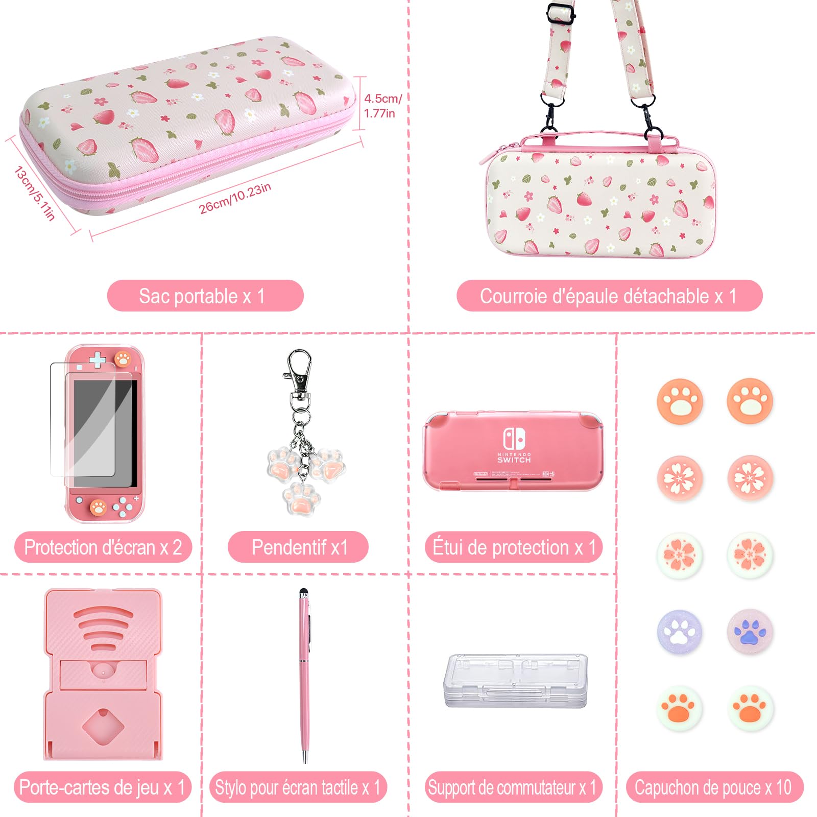 Switch Lite Case Protective Case 19 in 1 for Nintendo Switch Lite Accessories Bundle with Switch Lite Screen Protector Cover, Switch Lite Carrying Case, Thumb Grips, Stand, Clear Case, for Girls, Pink