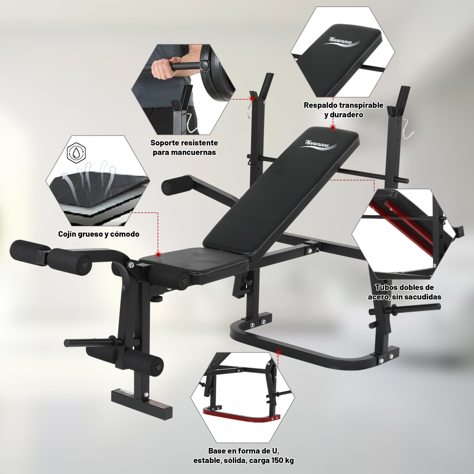 Banco De Pesas Musculacion Ajustable Plegable, Multifuncional Inclinable multifuncional banco musculación en casa, Banco Musculación Plegable hasta 150KG