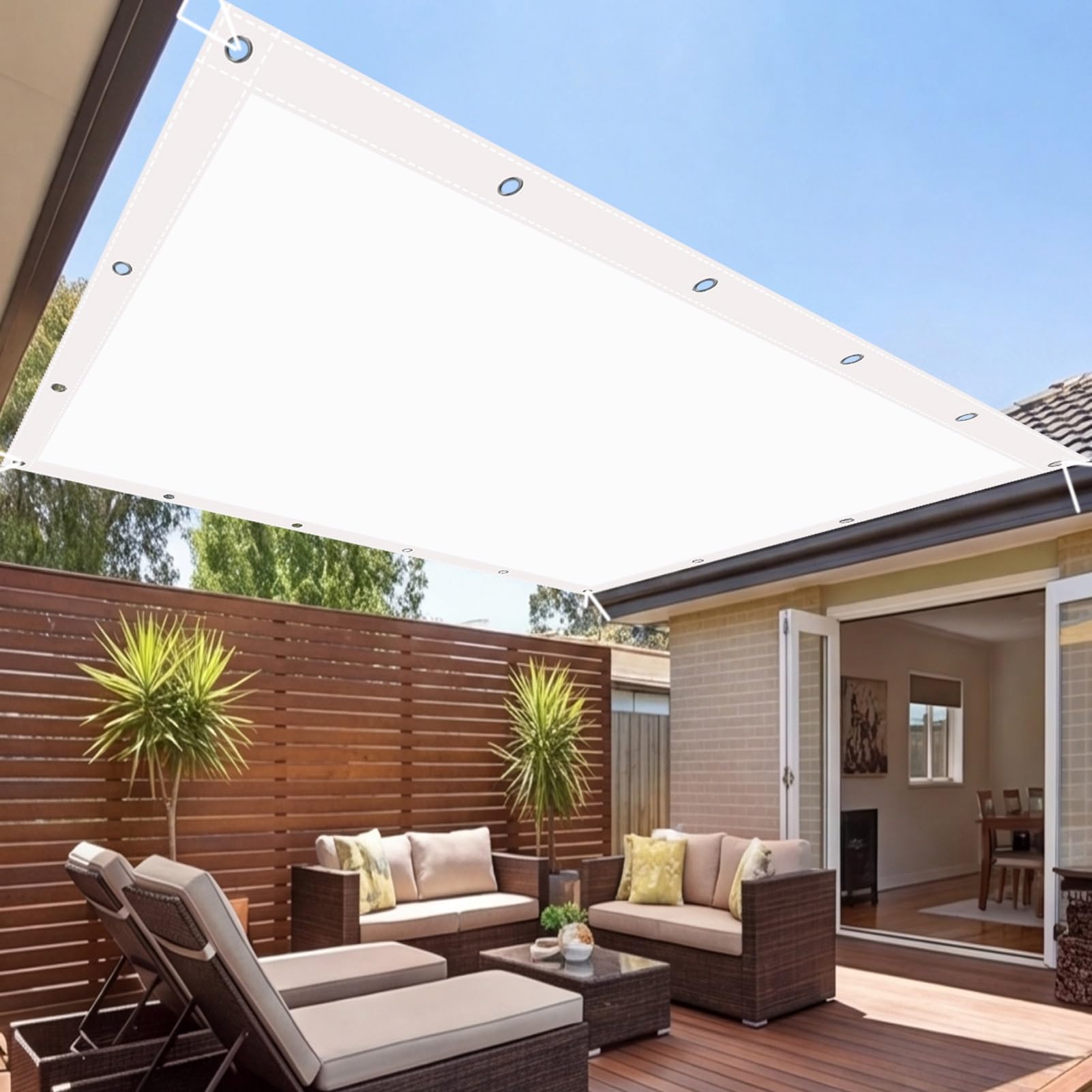Voile d'ombrage blanc 100 x 310 cm imperméable avec oeillets protection UV patio