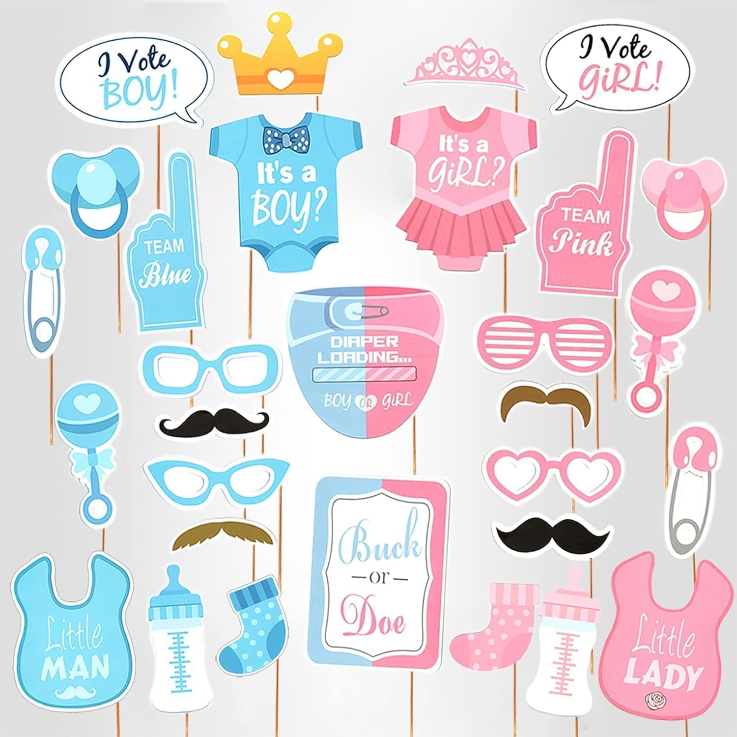 KSHGTB Baby Photo Booth Props，Perfect for Baby Gender Reveal decorations party, Baby Showers, and Newborn Celebrations，Boy or Girl Photo props for gender reveal ideas party Supplies