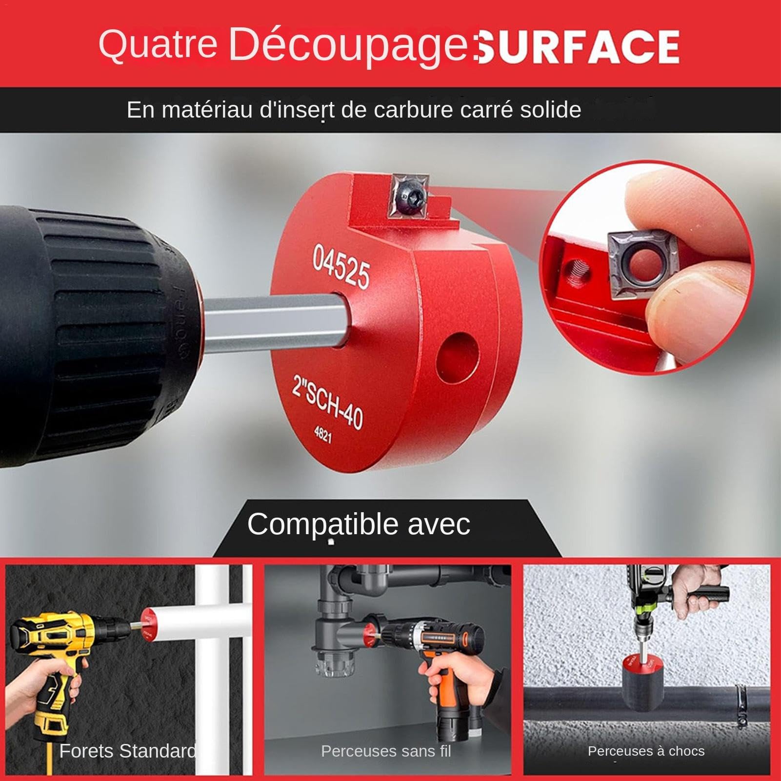 Kit De 6 Alésoirs Pour Tuyaux PVC - Tailles 3/4" à 4" - Tige Hexagonale 1/2" - Pour Retirer Les Anciens Raccords - 10
