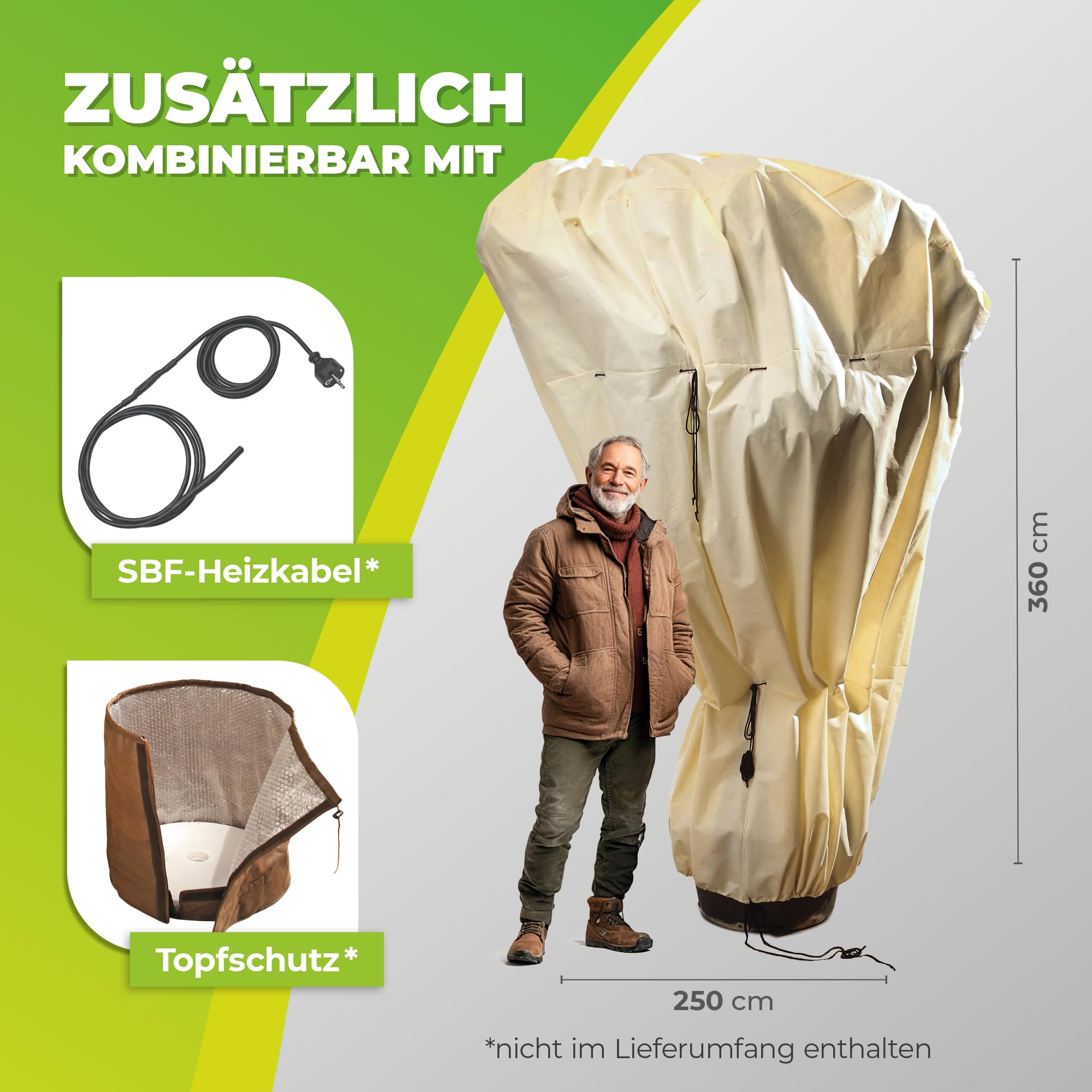 Bio Green Ochrona zimowa worek na rośliny doniczkowe, beżowy, super mocny, Mammut 360 x 250 cm