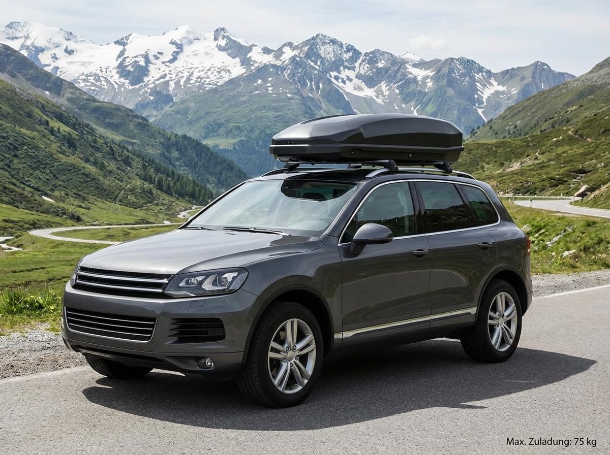 Auto Dachbox Satellite 600 - Dachkoffer Gepäckbox 600 Liter - Autokoffer Dach Box abschließbar Zentralverriegelung - universal geeignet für PKW Van SUV - schwarz matt