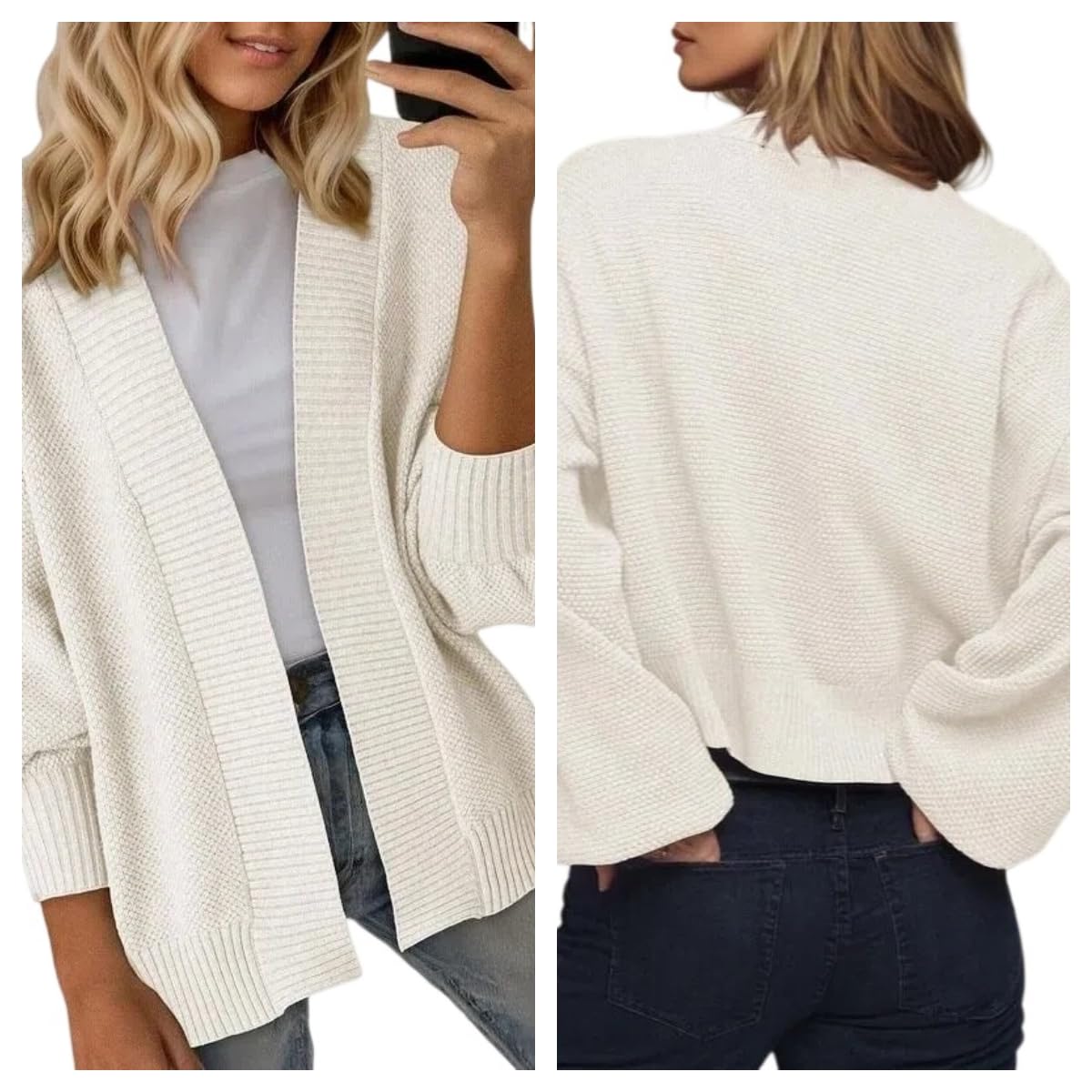 Bolero Mujer, Chaqueta Cárdigan De Punto De Malla Hueca para Mujer, Manga Larga, Abotonada, Suéter Corto Ligero con Protección Solar, Ropa De Abrigo Informal para Vacaciones, Oficina, Uso Diario,