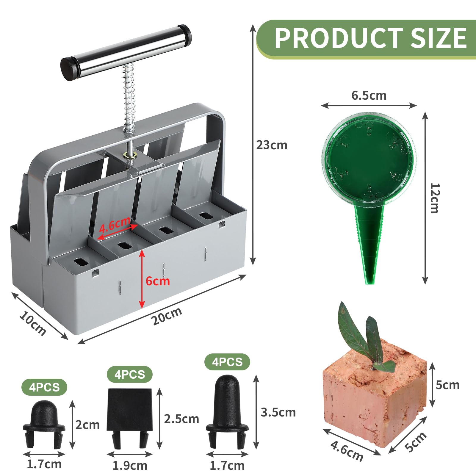 efuturetime Presse Motte pour Semis, pour 8 Bloc de Sol de 4.5x5cm, Bloqueur de Sol Manuel avec Semoir à Graines et Gants, Bouchon Plastique Remplaçable, pour Plantation Transplantation, Gris
