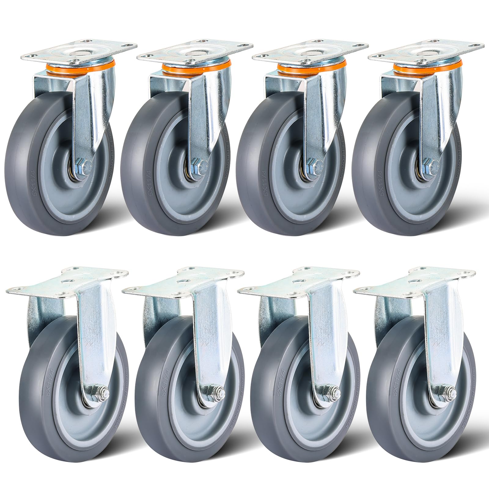 Nfbcxutkw 5 8 Pcs Inch Caster Wheels Replacement Kit Heavy Duty Tpr Rubber Silent Casters Includes 4 Swivel & 4 Rigid " Casters, Utility Cart Caster For Diy Transporting Trolley