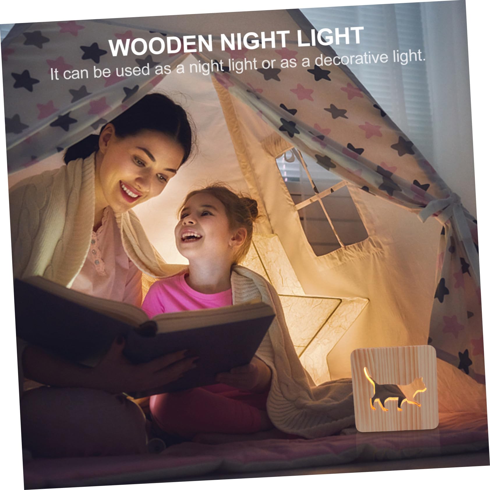 Baluue USB Nachtlicht aus Kiefernholz in Katzenform Hohle Holzlampe für Entspannte Atmosphäre im Wohnzimmer oder Arbeitszimmer Inklusive USB Kabel
