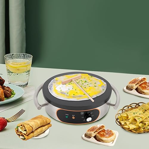 Miniatura 4 de Crepe Maker Sartén eléctrica Negro Marrón Acero Inoxidable Grado Alimentario Antiadherente Plancha Solo Hotplate Temperatura Infinitamente Ajustable