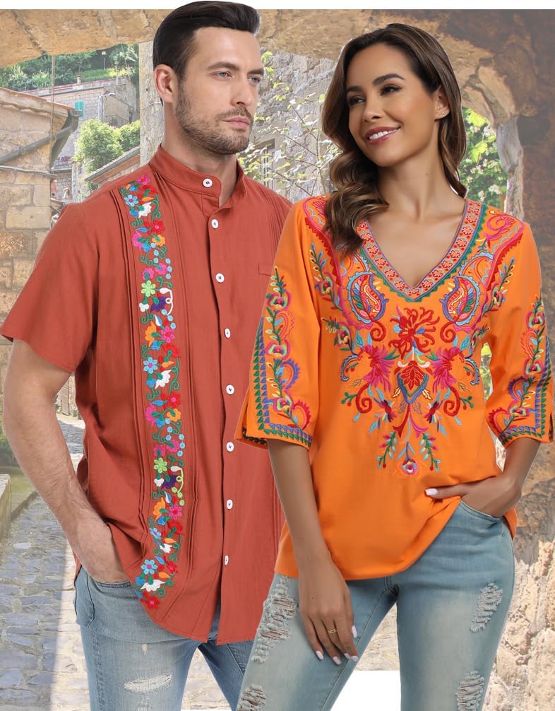 YZXDORWJ Women's Summer Embroidered Mexican Shirts Short Sleeve Casual Tops Blouse - Image 5