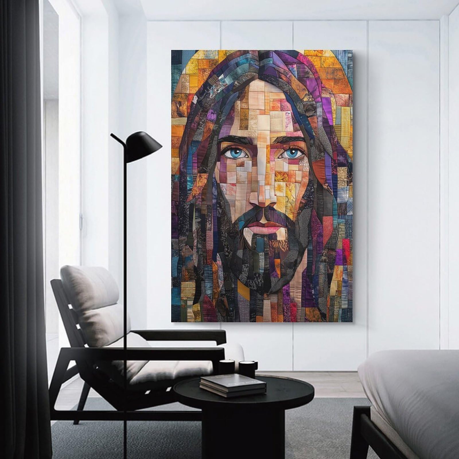 Junmoney Canvas Wall Decor Mosaic Jesus Portrait, 24x36inch(60x90cm), for Flats, Guest Rooms Or Compact Rooms, Wall Decor with Flexible Room Appeal