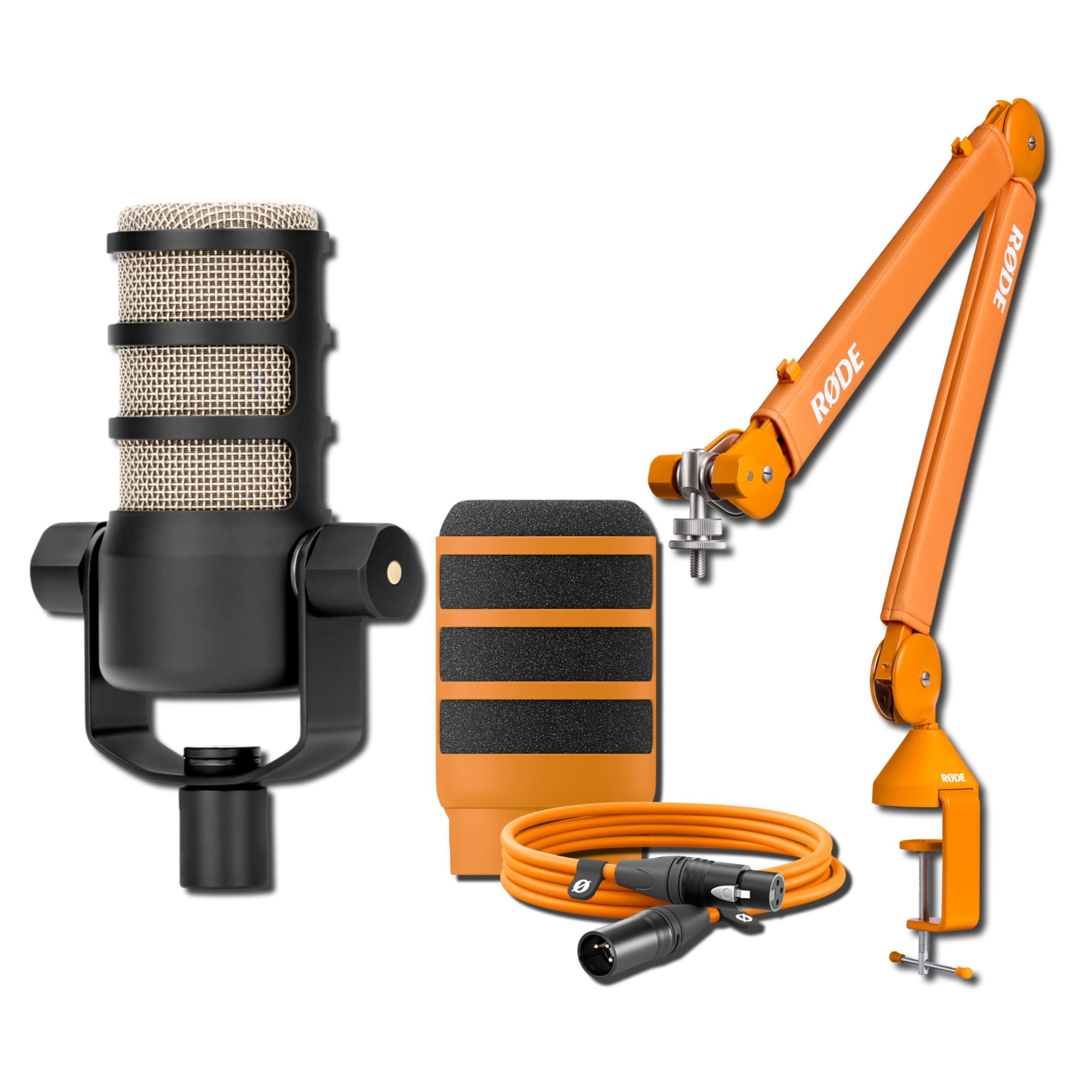 Rode PodMic Podcast Microphone Bundle with Orange PSA1+ Boom Arm &amp; Cable
