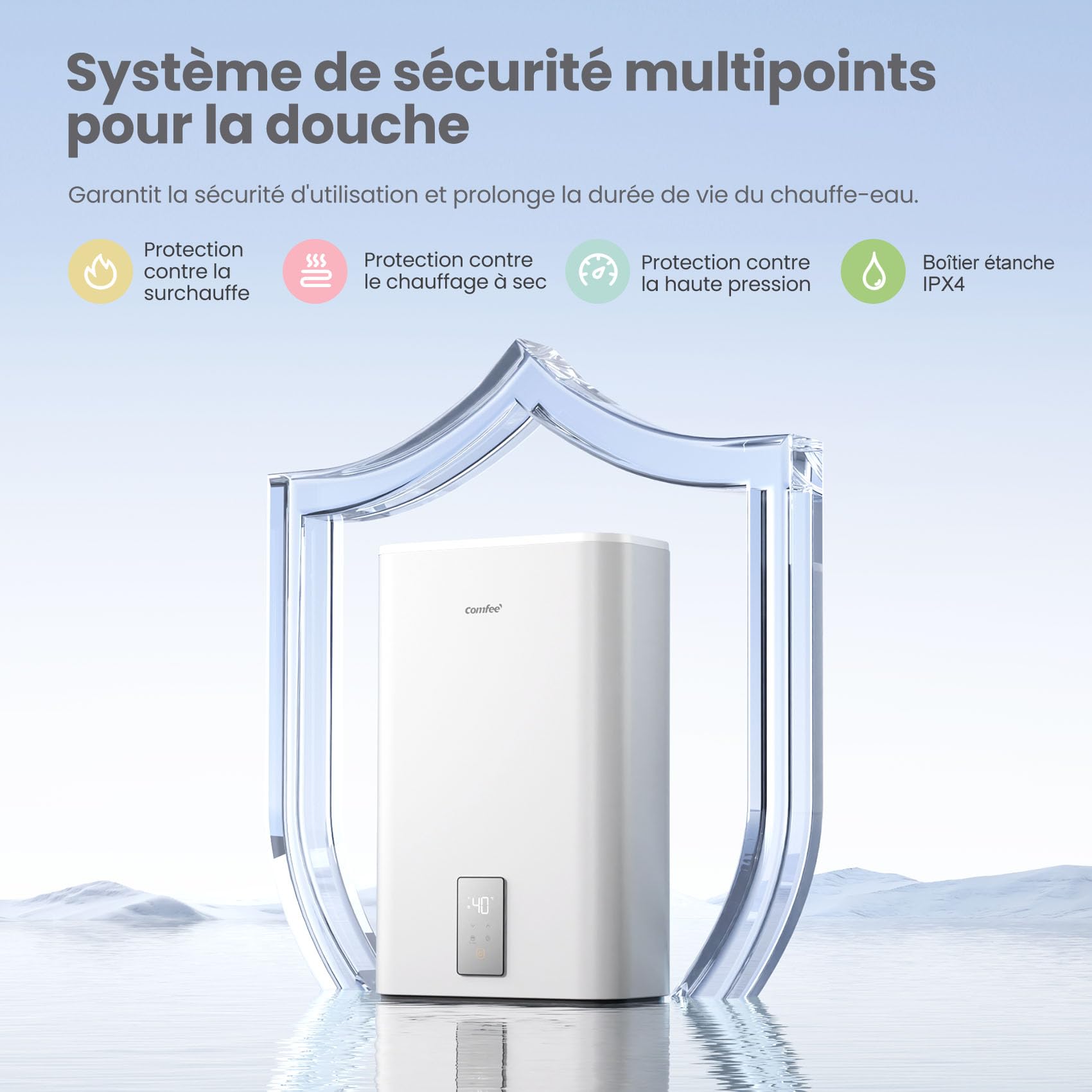 COMFEE' CWH15ED1380EUW Chauff-eau électrique mural 80L, Accumulation sous évier, Compact et facile à installer, Contrôle vocal, Connection Wi-Fi, Contrôle à distance par APP, Blanc
