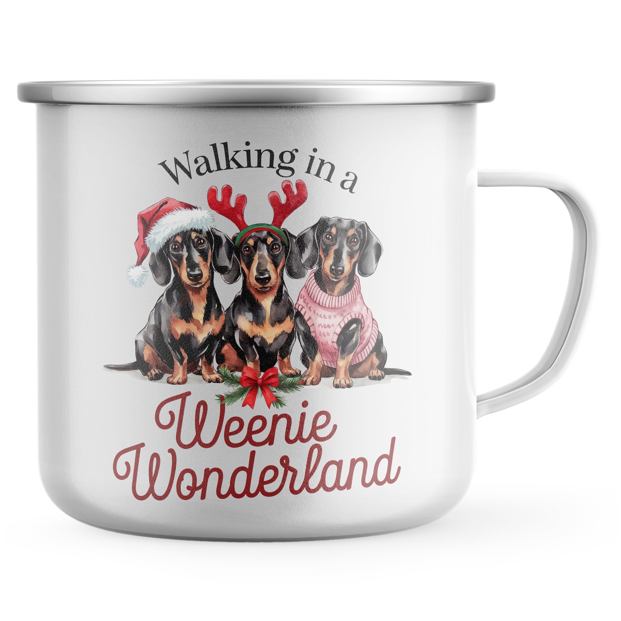 Purple Print House Weenie Wonderland Enamel Mug Christmas Dachshunds Pet Owner Xmas Outdoor Tea Coffee Cup Men Women